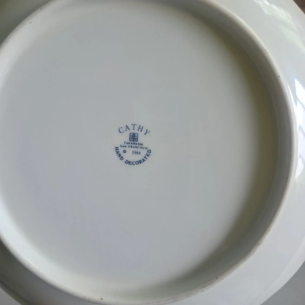 Cathy Takahashi Tabby Cat Flowers Trinket Ring Dish Plate Ireland 1984 Vintage